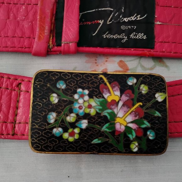 ❤️TIMMY WOODS BEVERLY HILLS Cloisonne Belt Buckle +Leather Belt 33-34 main image 5